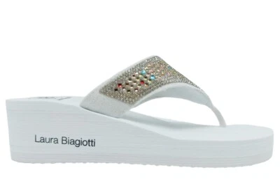 Laura Biagiotti 8653 Flip Flop Sea Shower Pool Women's Shoes Sandals White