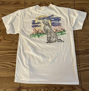 VTG Hand Painted T Shirt Coyote Cactus Mountains Desert Southwest Single Stitch - Picture 1 of 9