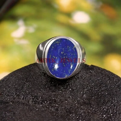 Anello In Argento Sterling 925 Con Gemma Naturale In Lapis Lazuli Per Uomo #4774 - Immagine 1 di 4