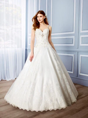 Moonlight Couture 12 Wedding Dress Ivory Satin Ball Gown Lace Style #H1316 - Image 1 of 4