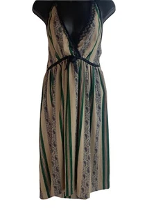 Vintage 70er Bohemian Polyester Kleid tiefe V Spitze Paisley Festival Midi beige grün s - Bild 1 von 11