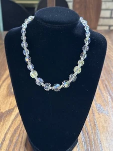 Vintage Graduated Faceted AB Crystal Bead On Chain Necklace-16 Inches - Picture 1 of 4