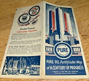 1933-1934 FERIA MUNDIAL DE CHICAGO SIGLO DE PROGRESO PURE OIL CO. MAPA PATHFINDER - Imagen 1 de 9