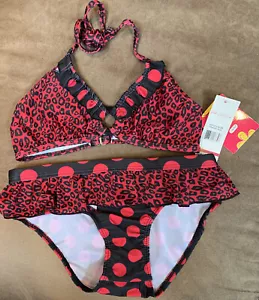 GIRLS BIKINI SIZE 10/12 CHEETAH/DOTS RED:BLACK SUPER CUTE!! - Picture 1 of 3