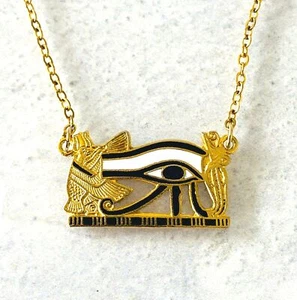 MMA Egyptian Revival Eye of Horus Halskette Gold Filled Emailliert Vintage 16" - Bild 1 von 7