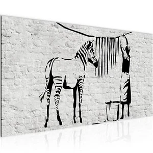 Wandbild Washing Zebra Banksy Bild Wohnzimmer Schlafzimmer Bilder 100x40 cm grau - Bild 1 von 7