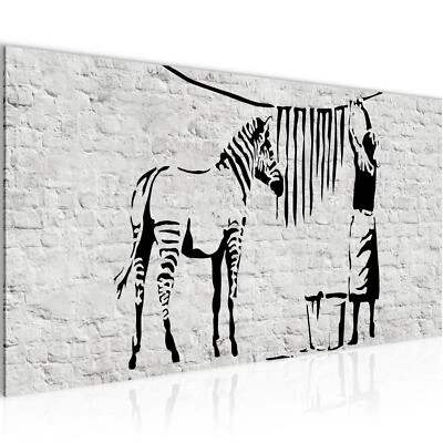 Wandbild Washing Zebra Banksy Bild Wohnzimmer Schlafzimmer Bilder 100x40 cm grau - Bild 1 von 4