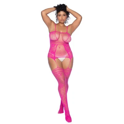 Lencería Mapale - Bodystocking de rejilla talla grande con liga y medias adjuntas Foto 1 de 4