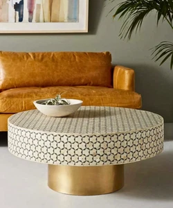 Targua Knocheneinlage Couchtisch in schwarzer Oberfläche Wohnzimmer Dekor - Bild 1 von 9
