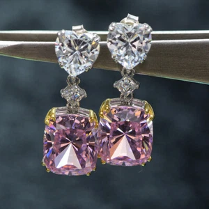 Wedding Jewelry Pink Kunzite White Crystal Silver Women Drop Dangle Earrings New - Picture 1 of 6