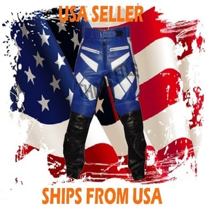 Men's Genuine Leather Pant Racing Sports Bike Black Blue White Track Armor Pants - Picture 1 of 2