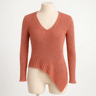 Eileen Fisher 三文鱼粉色针织 V 领毛衣独立时尚垃圾分层 — 第 1/4 张图片