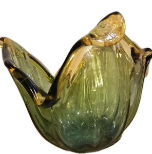 Murano Style crystal Brown Tan bowl hand blown made in Italy Glass LG See Pics  - Picture 1 of 9