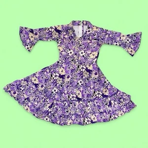 Retro Girls SZ (5/6T) Purple Ivory Tan Floral Cottage Hippie Dress - Picture 1 of 8