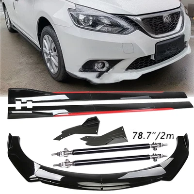 Front Bumper Lip Splitter Glossy Black Red Body Kit Side For Nissan Sentra - Image 1 of 4