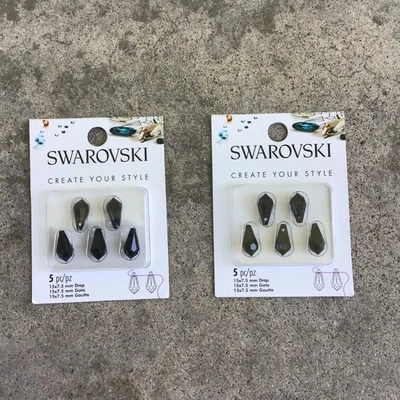 NIP Lot of 2 Swarovski Create Your Style Jet BLACK Drop 15 x 7.5mm 5 Piece D.I.Y - Image 1 of 4