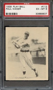 1939 Play Ball #112 Paul Waner PSA 6 HOF Pittsburgh Pirates 9837 - Picture 1 of 2