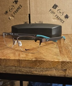 Nike 8153 073 Satin Gunmetal/Matte Gridiron Half Rim Eyeglasses 55-15-145 - Picture 1 of 9