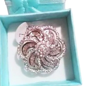 TAGLIA 9 GRANDE FIORE CAMELIA Anello Argento 925 Stampato Diamanti Simulati C... - Foto 1 di 8