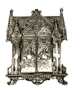 Ancien RELIQUAIRE DE VOYAGE AUTEL métal argenté XIXème ND de LA GARDE - Picture 1 of 8