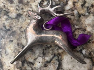 Vintage MCM SOLID BRASS Silver Sterling REINDEER CHRISTMAS ORNAMENT 4-INCH - Picture 1 of 2