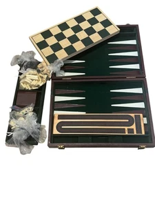 Vintage Spiele Kompendium Attache Koffer Backgammon Schach Dame Würfel Cribbage Do - Bild 1 von 7