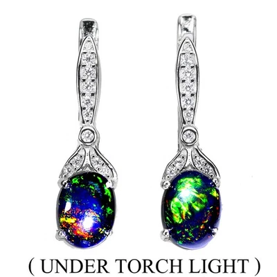 Pendientes de plata de ley 925 ovalados ópalo negro 8x6 mm joyas de piedras preciosas naturales Foto 1 de 4
