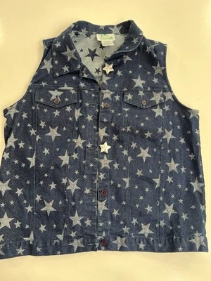 The Quacker Factory Americana Stars Vintage Denim Vest Women Large - Image 1 of 3