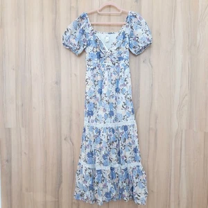 Damen Maxikleid Größe S Blau Blumen Puffärmel Landhaus Boho Romantisch Prärie - Bild 1 von 6
