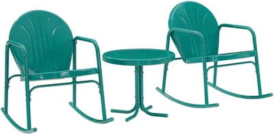 Griffith 3-Piece Outdoor Rocking Chair and Side Table Set, Retro Metal Bistro... - Image 1 of 4