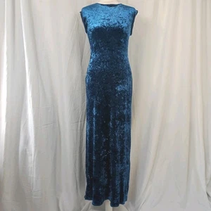 Jenny Packham Vintage 80er 90er Damen Kleid Crushed Velvet Größe UK 14 türkis Maxi - Bild 1 von 16
