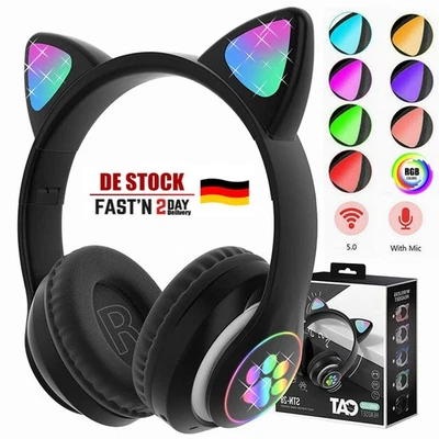 Bluetooth 5.0 Kopfhörer Kabellos Stereo LED für Kinder Mädchen Faltbare Headset - Bild 1 von 4