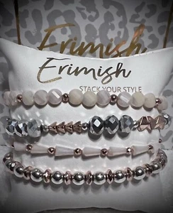 Brand New! ERIMISH BRACELET 4 pc STACK - Blush Pink, Silver & Rose Gold - Picture 1 of 3