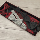 Bow Ties and Cummerbund Lot - Red and Black Paisley, Black and Black Houndstooth