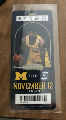 2019 Michigan Wolverines Vs Creighton Basketball Plastic Ticket Stub Cover