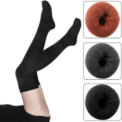 Womens Leg Warmers Crochet Knit Over Knee High Solid Winter Wool Long Boot Socks - Image 1 of 4