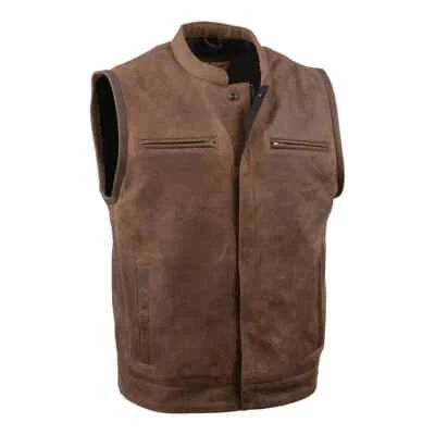 Milwaukee Leather 3519 Men's Crazy Horse Brown Vintage Leather Motorcycle Vest - Image 1 of 4
