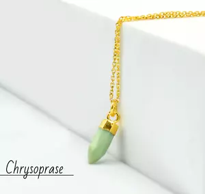 Natural Crisoprasa Lápiz Punto Colgante para Mujeres 925 Collar de Plata de Ley - Imagen 1 de 8