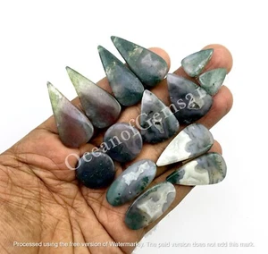 Coppia di agata muschio verde naturale, orecchini coppia pietre preziose sciolte cabochon - Foto 1 di 10