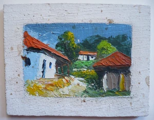 ANDINO VARGAS, HONDURAS VINTAGE LATIN MINIATURE OIL PAINTING VILLAGE SCENE FOLK - Picture 1 of 11