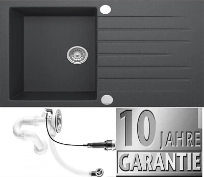 HOMELINE Granitspüle Schwarz Küchenspüle Siphon Einbauspüle Spülbecken Spüle 76x44 Küche