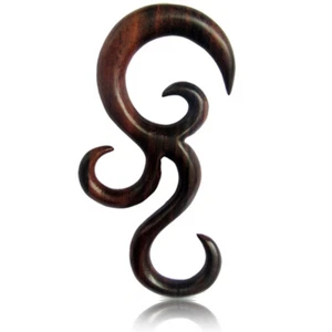COPPIA SPIRALI LUNGHE BOHO ORNATE SONO LEGNO CALIBRI TAPPI ORECCHINI CALIBRO - Foto 1 di 4
