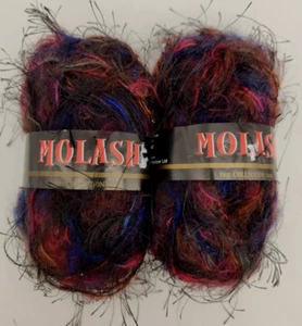 2 Skeins Kertzer Molash Eyelash Yarn Black & Cranberry Color #1002 50gm/ 71 yds - Picture 1 of 4