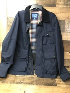 Vintage J Crew Navy Blue Barn Jacket Hunting Coat Mens XL Plaid Flannel Lined - Picture 1 of 19