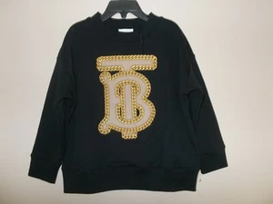 $270 Burberry Kids Chain TB Monogram Sweatshirt Black Cotton sz 6Y NEW - Picture 1 of 5