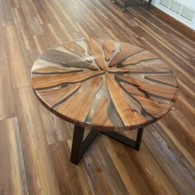 Natural Olive Wood Epoxy Resin Live Edge Epoxy Coffee Table, Round Transparent - Image 1 of 3