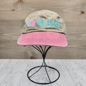 Vintage I Love Beanies Hat Cap Strap Back Kahki Pink Headshots Adult Casual Mens - Picture 1 of 7