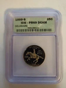 1999-S Proof State Quarter DELAWARE, ICG Graded PR69 DCAM in Slab - 25C - Picture 1 of 4