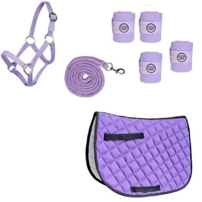 Set Halfter mit Strick Schabracke und Glitzer Bandagen für Holzpferde - Bild 1 von 3