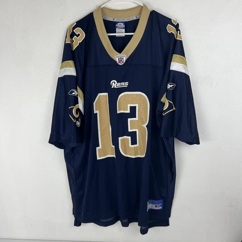 Vintage Reebok Kurt Warner #13 St Louis Rams NFL Jersey Blue Gold White Size XL Cover